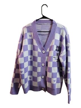 Kuromi Heart Cardigan Button-Up Oversized Sweater